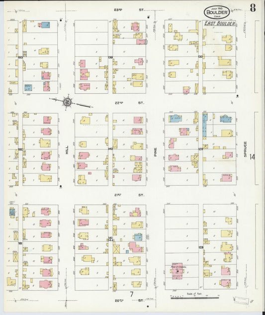 Sanborn Fire Insurance Map from Boulder, Boulder County, Colorado (1910), Sheet #0008 - Historic Sanborn Fire Insurance Map Print, vintage old map wall art, antique decor, genealogy gift, Colorado Colorado map