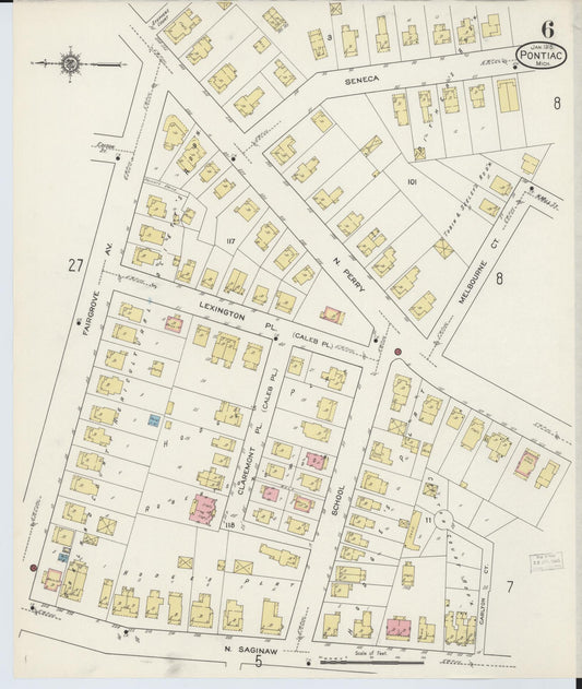 Sanborn Fire Insurance Map from Pontiac, Oakland County, Michigan (1915), Sheet #0006 - Historic Sanborn Fire Insurance Map Print, vintage old map wall art, antique decor, genealogy gift, Michigan Michigan map
