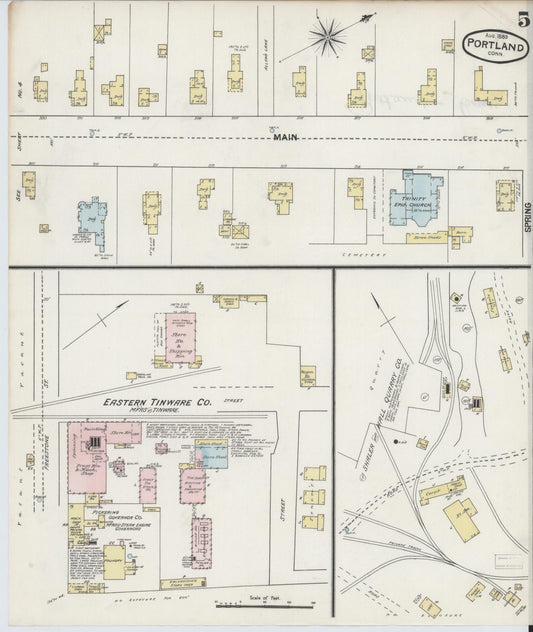 Sanborn Fire Insurance Map from Portland, Middlesex County, Connecticut (1889), Sheet #0005 - Historic Sanborn Fire Insurance Map Print, vintage old map wall art, antique decor, genealogy gift, Connecticut Connecticut map