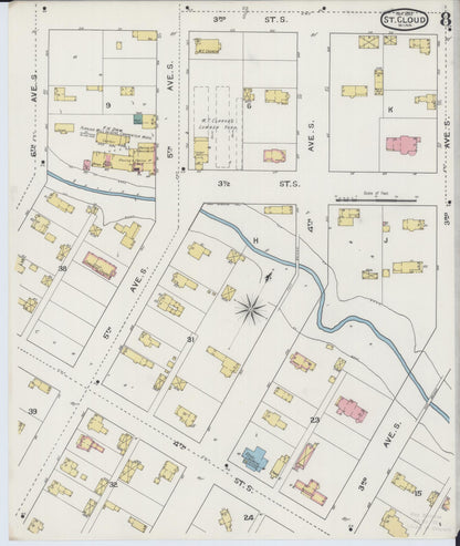 Sanborn Fire Insurance Map from Saint Cloud, Stearns, Benton, and Sherburne Counties, Minnesota (1893), Sheet #0008 - Complete Map Set gallery image, historic Sanborn map, vintage wall art, Minnesota Minnesota