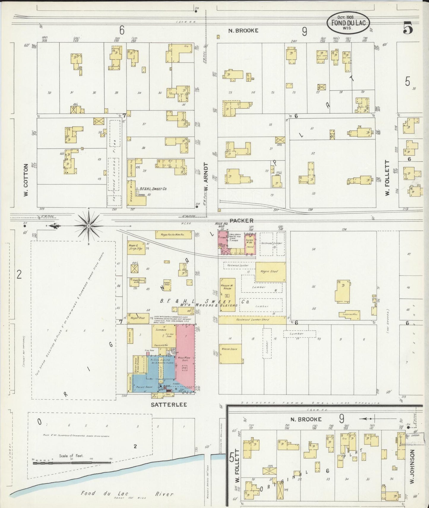 Sanborn Fire Insurance Map from Fond du Lac, Fond du Lac County, Wisconsin (1908), Sheet #0005 - Complete Map Set gallery image, historic Sanborn map, vintage wall art, Wisconsin Wisconsin