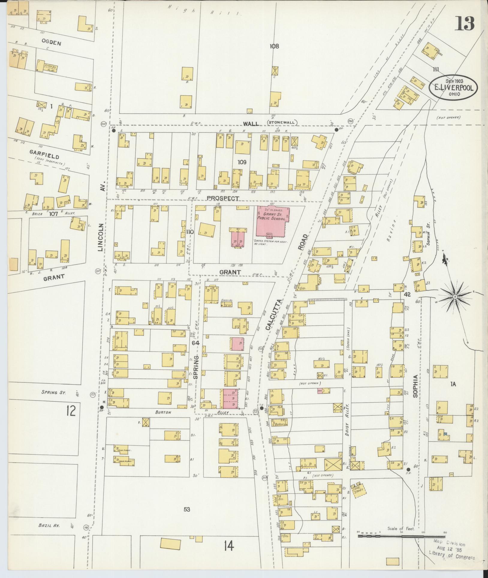 Sanborn Fire Insurance Map from East Liverpool, Columbiana County, Ohio (1903), Sheet #0013 - Historic Sanborn Fire Insurance Map Print, vintage old map wall art, antique decor, genealogy gift, Ohio Ohio map