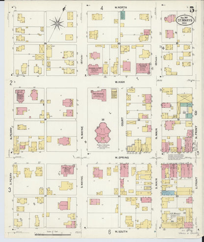 Sanborn Fire Insurance Map from Saint Marys, Auglaize County, Ohio (1907), Sheet #0005 - Historic Sanborn Fire Insurance Map Print, vintage old map wall art, antique decor, genealogy gift, Ohio Ohio map