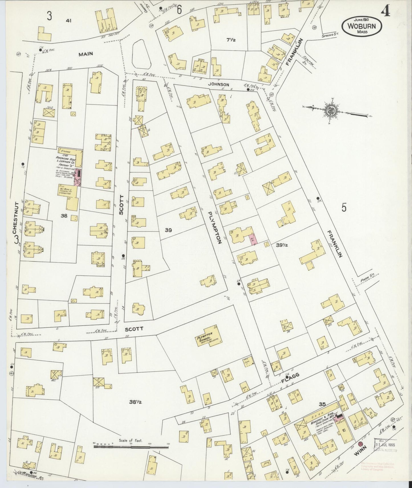 Sanborn Fire Insurance Map from Woburn, Middlesex County, Massachusetts (1910), Sheet #0004 - Complete Map Set gallery image, historic Sanborn map, vintage wall art, Massachusetts Massachusetts
