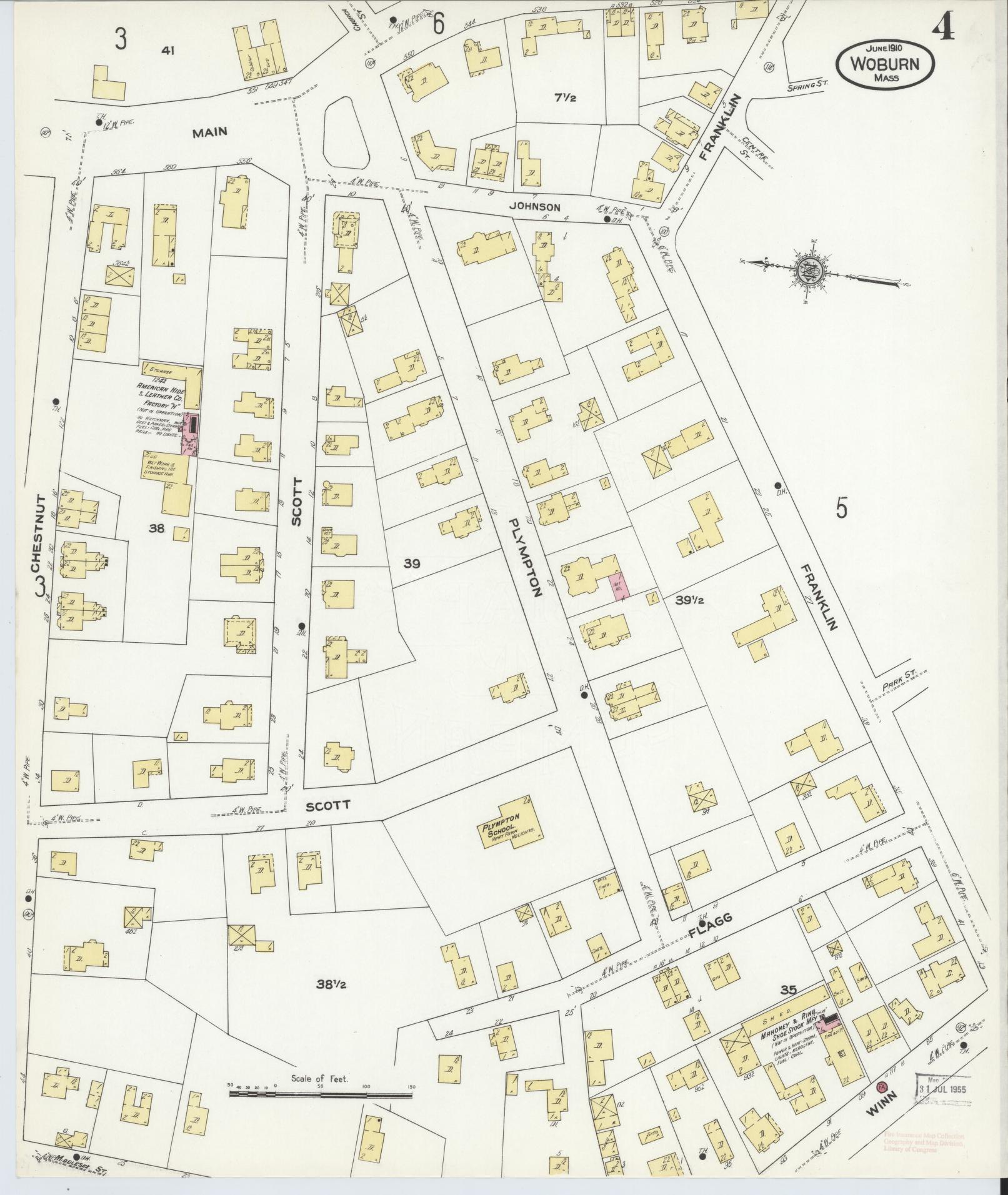 Sanborn Fire Insurance Map from Woburn, Middlesex County, Massachusetts (1910), Sheet #0004 - Complete Map Set gallery image, historic Sanborn map, vintage wall art, Massachusetts Massachusetts