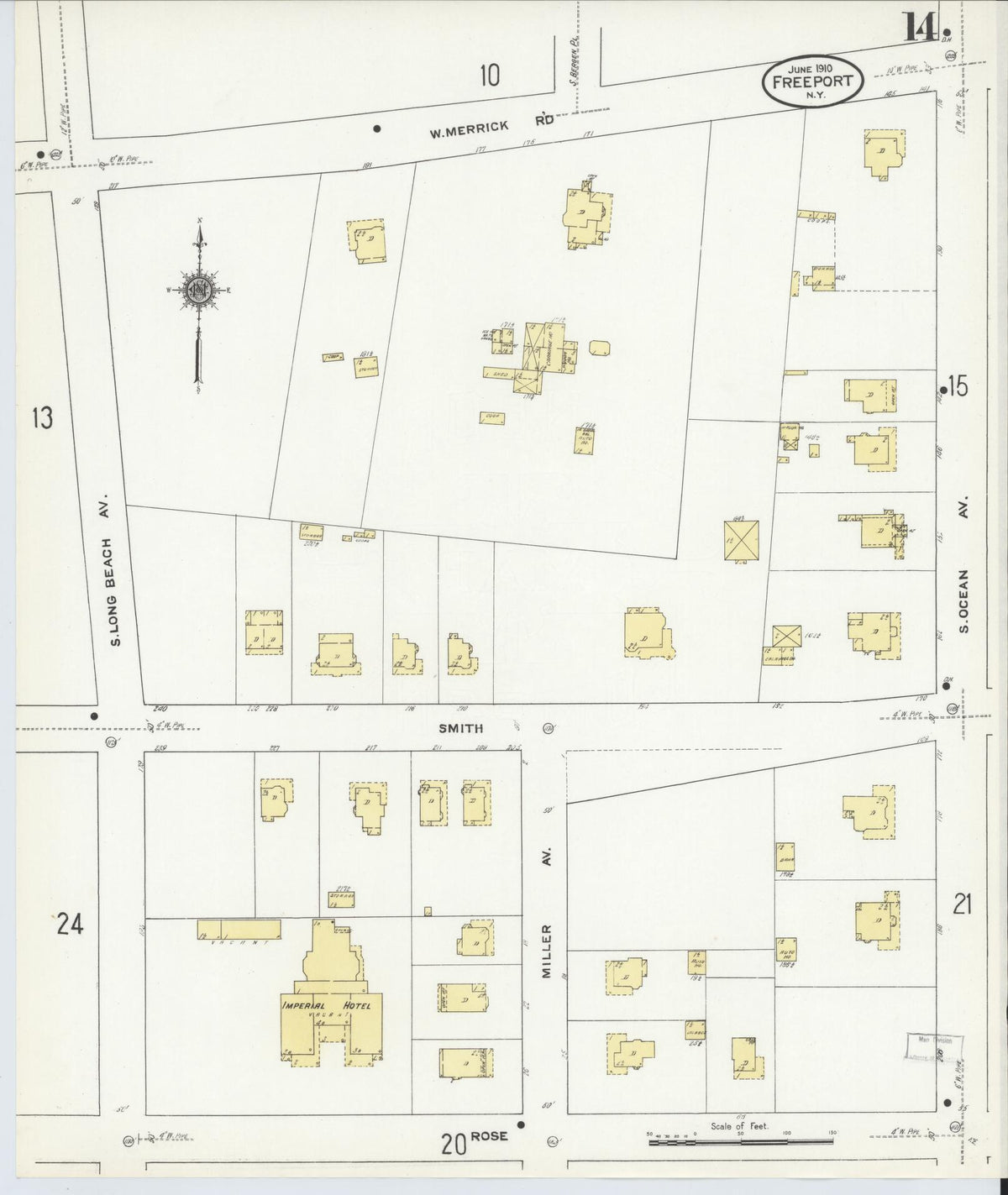 Sanborn Fire Insurance Map from Freeport, Nassau County, New York (1910), Sheet #0014 - Complete Map Set gallery image, historic Sanborn map, vintage wall art, New York New York