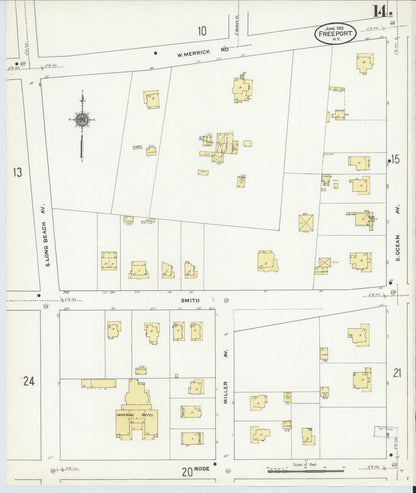 Sanborn Fire Insurance Map from Freeport, Nassau County, New York (1910), Sheet #0014 - Complete Map Set gallery image, historic Sanborn map, vintage wall art, New York New York