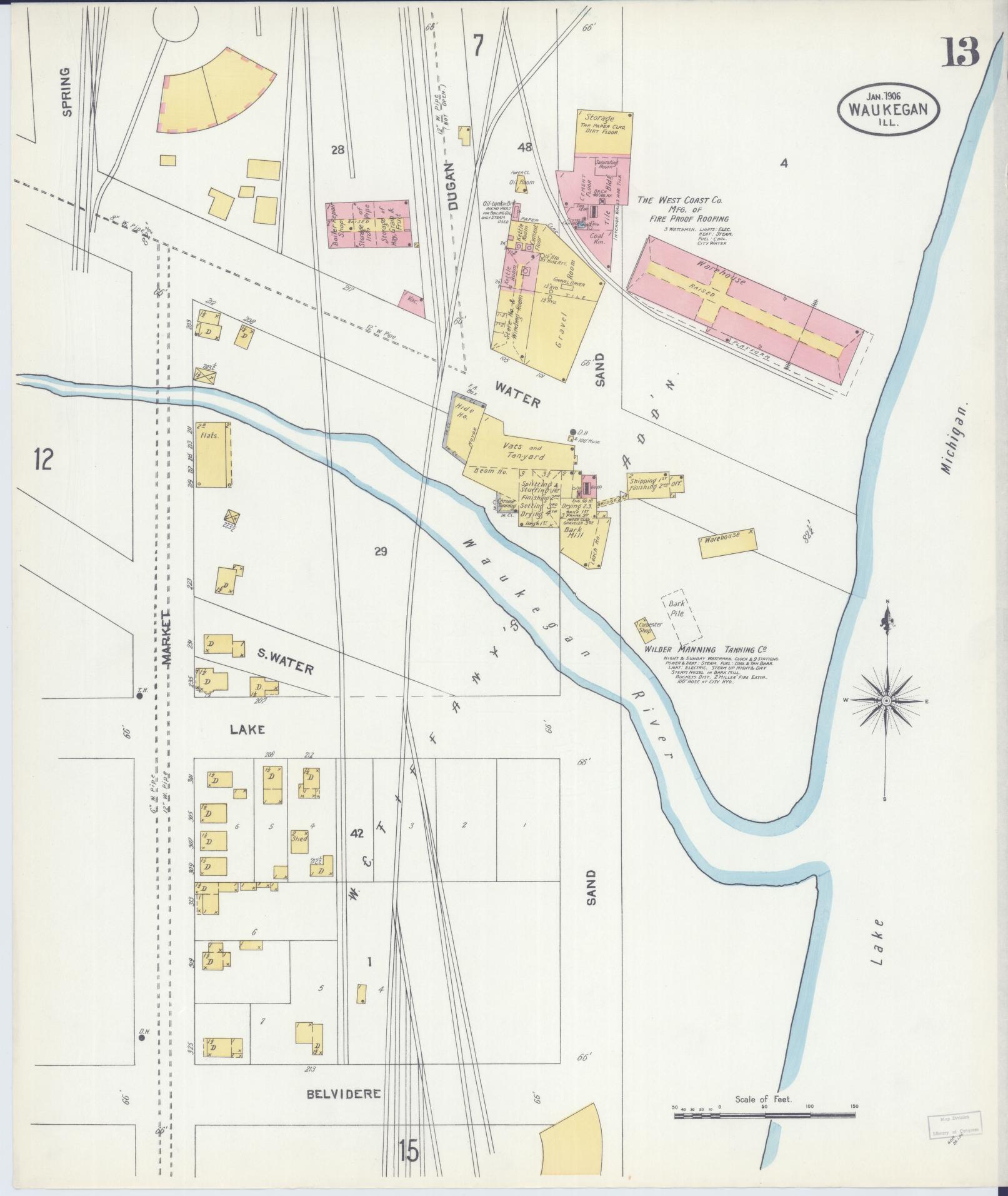 Sanborn Fire Insurance Map from Waukegan, Lake County, Illinois (1906), Sheet #0013 - Complete Map Set gallery image, historic Sanborn map, vintage wall art, Illinois Illinois