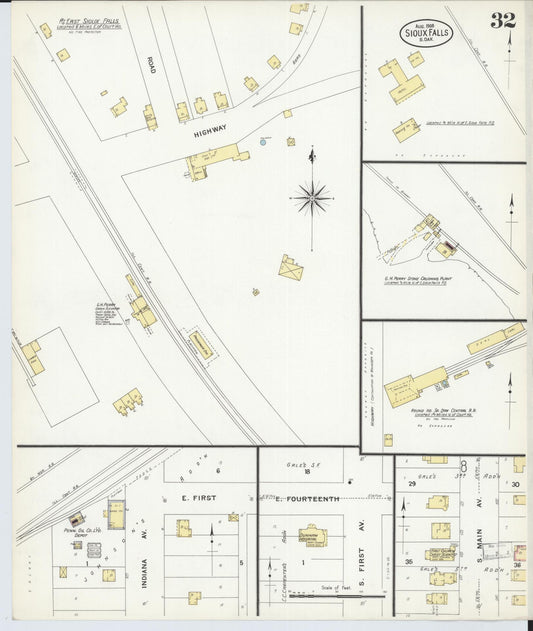 Sanborn Fire Insurance Map from Sioux Falls, Minnehaha County, South Dakota (1908), Sheet #0032 - Historic Sanborn Fire Insurance Map Print, vintage old map wall art, antique decor, genealogy gift, South Dakota South Dakota map