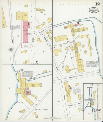 Sanborn Fire Insurance Map from Leominster, Worcester County, Massachusetts (1901), Sheet #0012 - Complete Map Set gallery image, historic Sanborn map, vintage wall art, Massachusetts Massachusetts