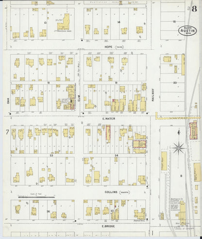 Sanborn Fire Insurance Map from Austin, Mower County, Minnesota (1899), Sheet #0008 - Complete Map Set gallery image, historic Sanborn map, vintage wall art, Minnesota Minnesota