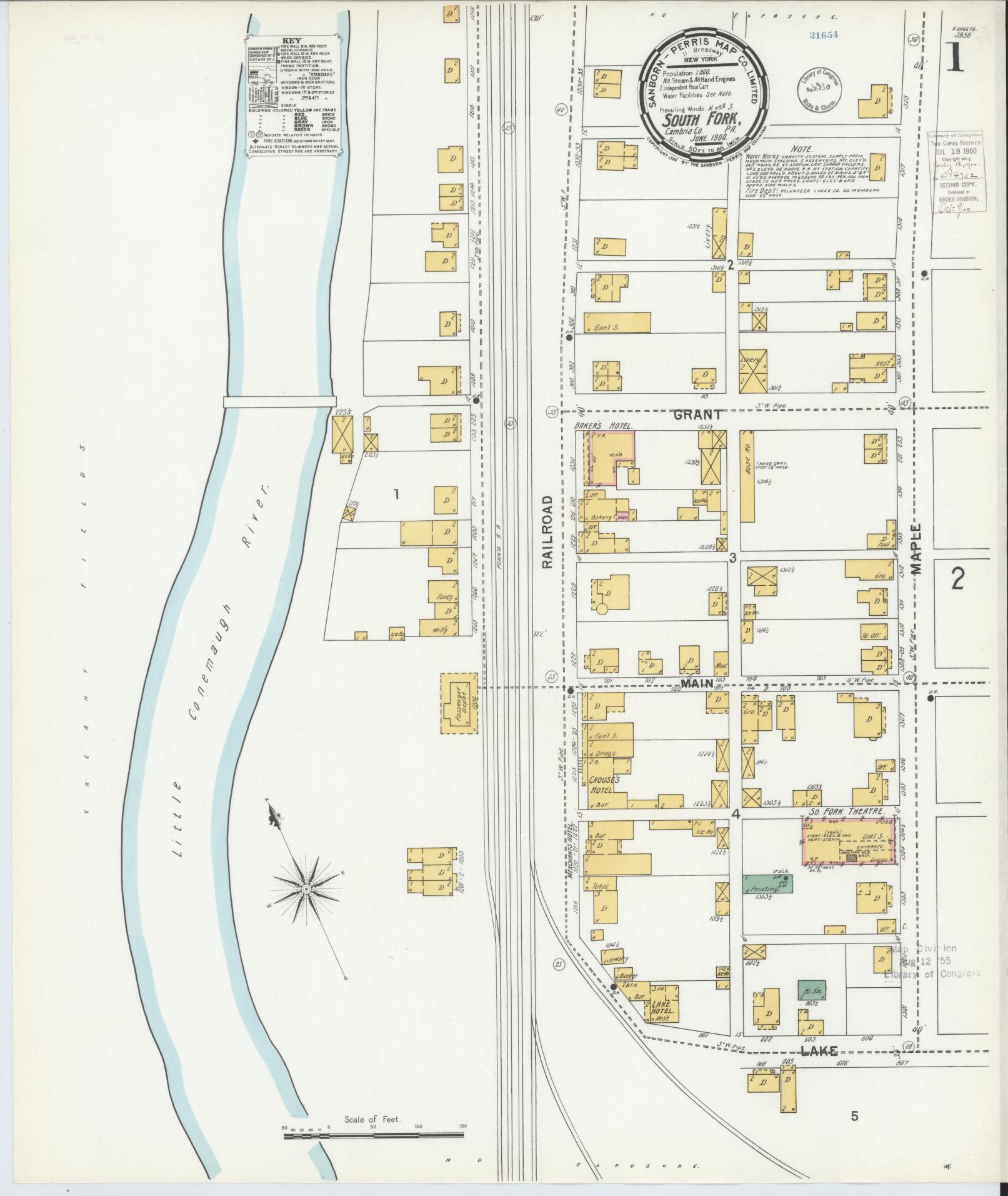 Sanborn Fire Insurance Map from South Fork, Cambria County, Pennsylvania (1900), Sheet #0001 - Complete Map Set gallery image, historic Sanborn map, vintage wall art, Pennsylvania Pennsylvania