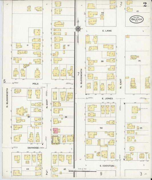 Sanborn Fire Insurance Map from Raleigh, Wake County, North Carolina (1909), Sheet #0002 - Historic Sanborn Fire Insurance Map Print, vintage old map wall art, antique decor, genealogy gift, North Carolina North Carolina map