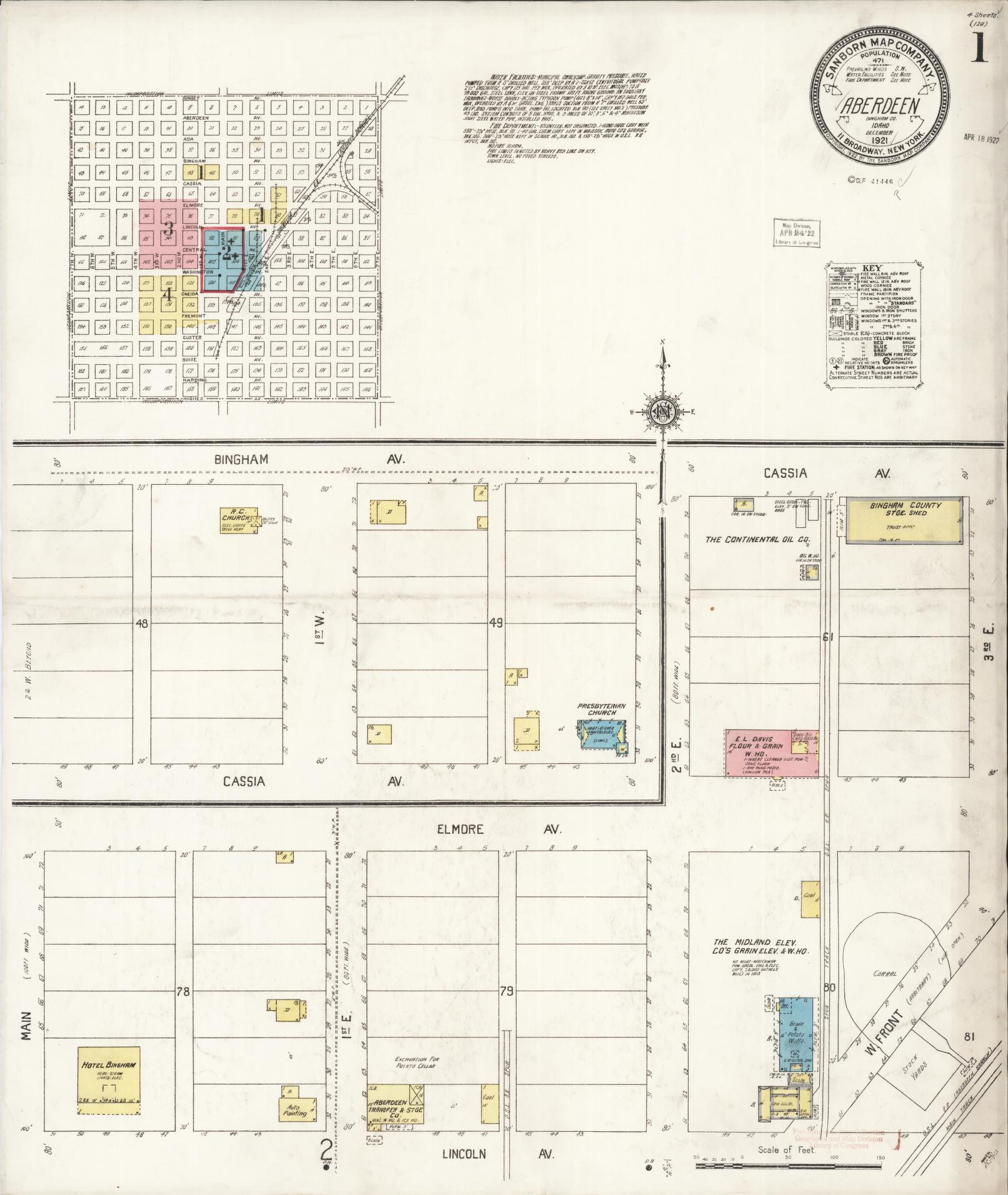 Sanborn Fire Insurance Map from Aberdeen, Bingham County, Idaho (1921), Sheet #0001 - Complete Map Set gallery image, historic Sanborn map, vintage wall art, Idaho Idaho