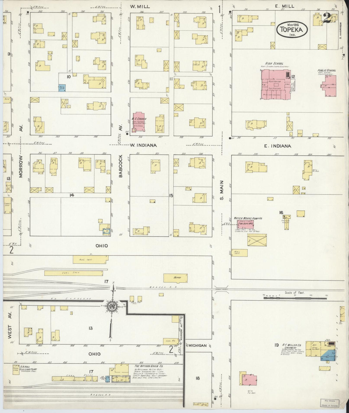 Sanborn Fire Insurance Map from Topeka, LaGrange County, Indiana (1916), Sheet #0002 - Historic Sanborn Fire Insurance Map Print, vintage old map wall art, antique decor, genealogy gift, Indiana Indiana map