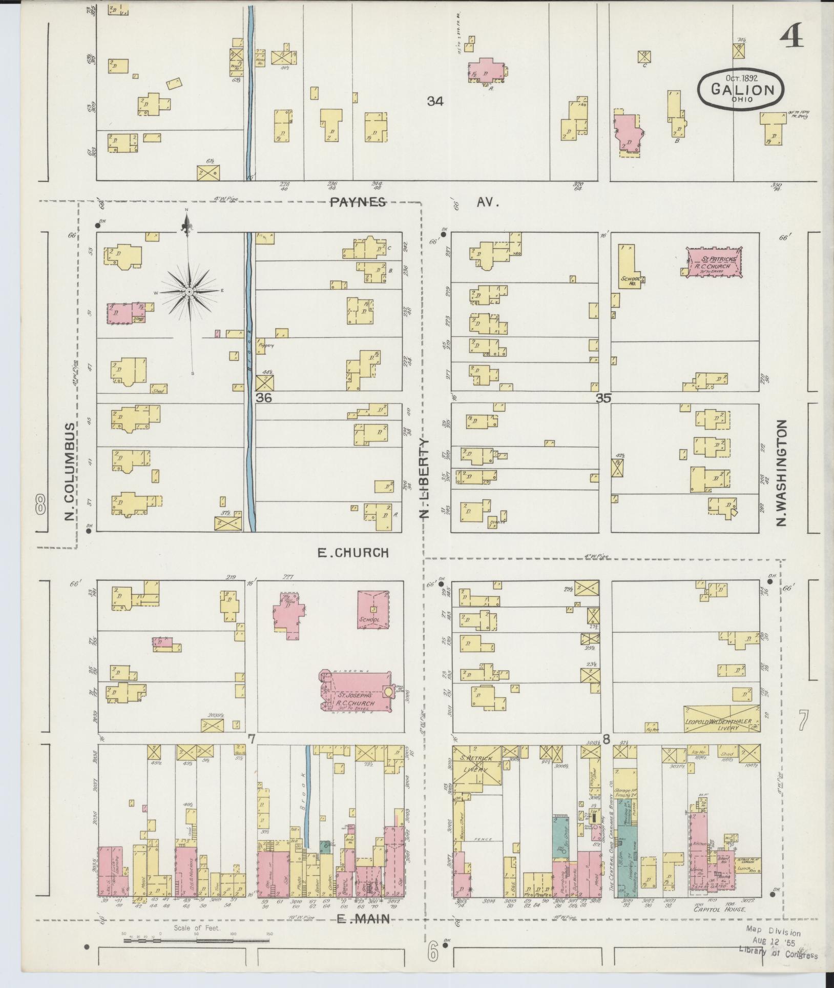Sanborn Fire Insurance Map from Galion, Crawford County, Ohio (1892), Sheet #0004 - Historic Sanborn Fire Insurance Map Print, vintage old map wall art, antique decor, genealogy gift, Ohio Ohio map