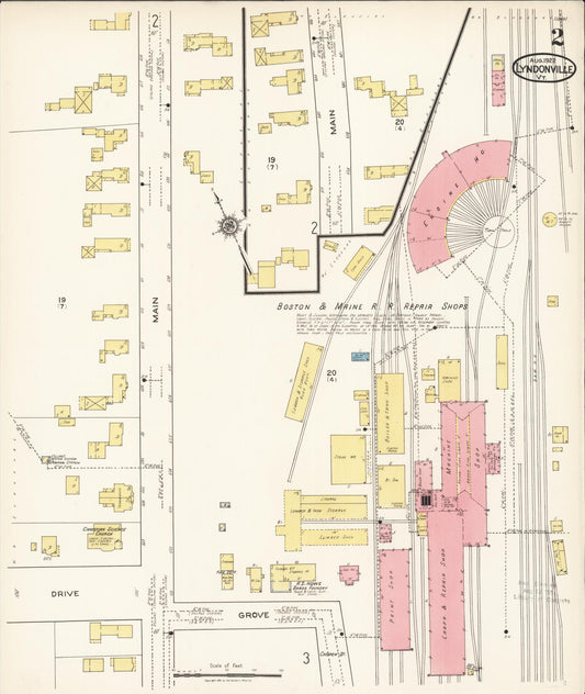 Sanborn Fire Insurance Map from Lyndonville, Caledonia County, Vermont (1922), Sheet #0002 - Historic Sanborn Fire Insurance Map Print, vintage old map wall art, antique decor, genealogy gift, Vermont Vermont map