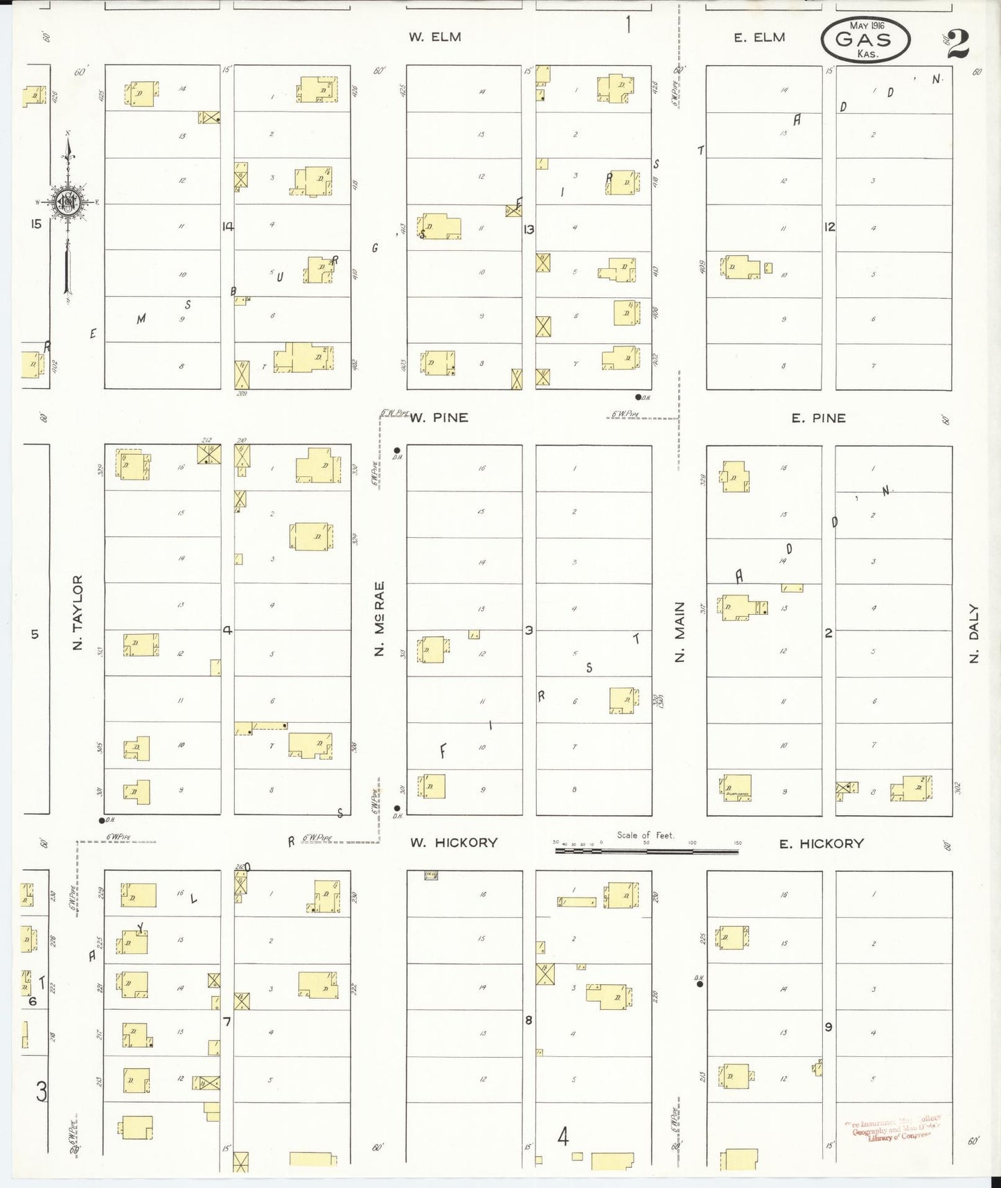 Sanborn Fire Insurance Map from Gas, Allen County, Kansas (1916), Sheet #0002 - Complete Map Set gallery image, historic Sanborn map, vintage wall art, Kansas Kansas