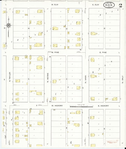 Sanborn Fire Insurance Map from Gas, Allen County, Kansas (1916), Sheet #0002 - Complete Map Set gallery image, historic Sanborn map, vintage wall art, Kansas Kansas