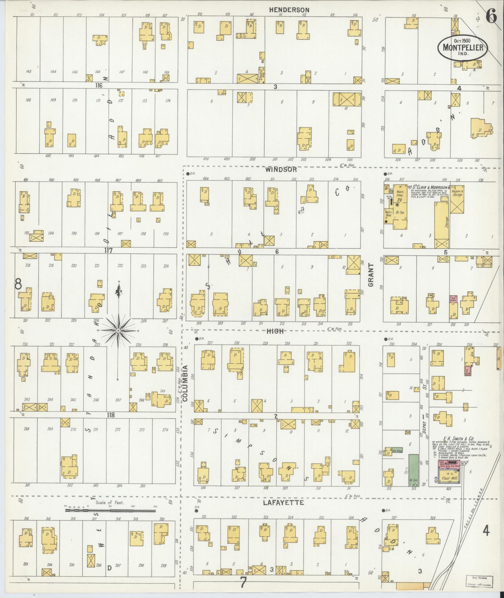 Sanborn Fire Insurance Map from Montpelier, Blackford County, Indiana (1900), Sheet #0006 - Historic Sanborn Fire Insurance Map Print, vintage old map wall art, antique decor, genealogy gift, Indiana Indiana map