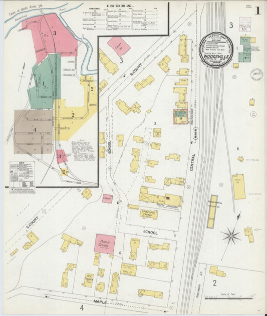 Sanborn Fire Insurance Map from Woodsville, Grafton County, New Hampshire (1901), Sheet #0001 - Historic Sanborn Fire Insurance Map Print, vintage old map wall art, antique decor, genealogy gift, New Hampshire New Hampshire map