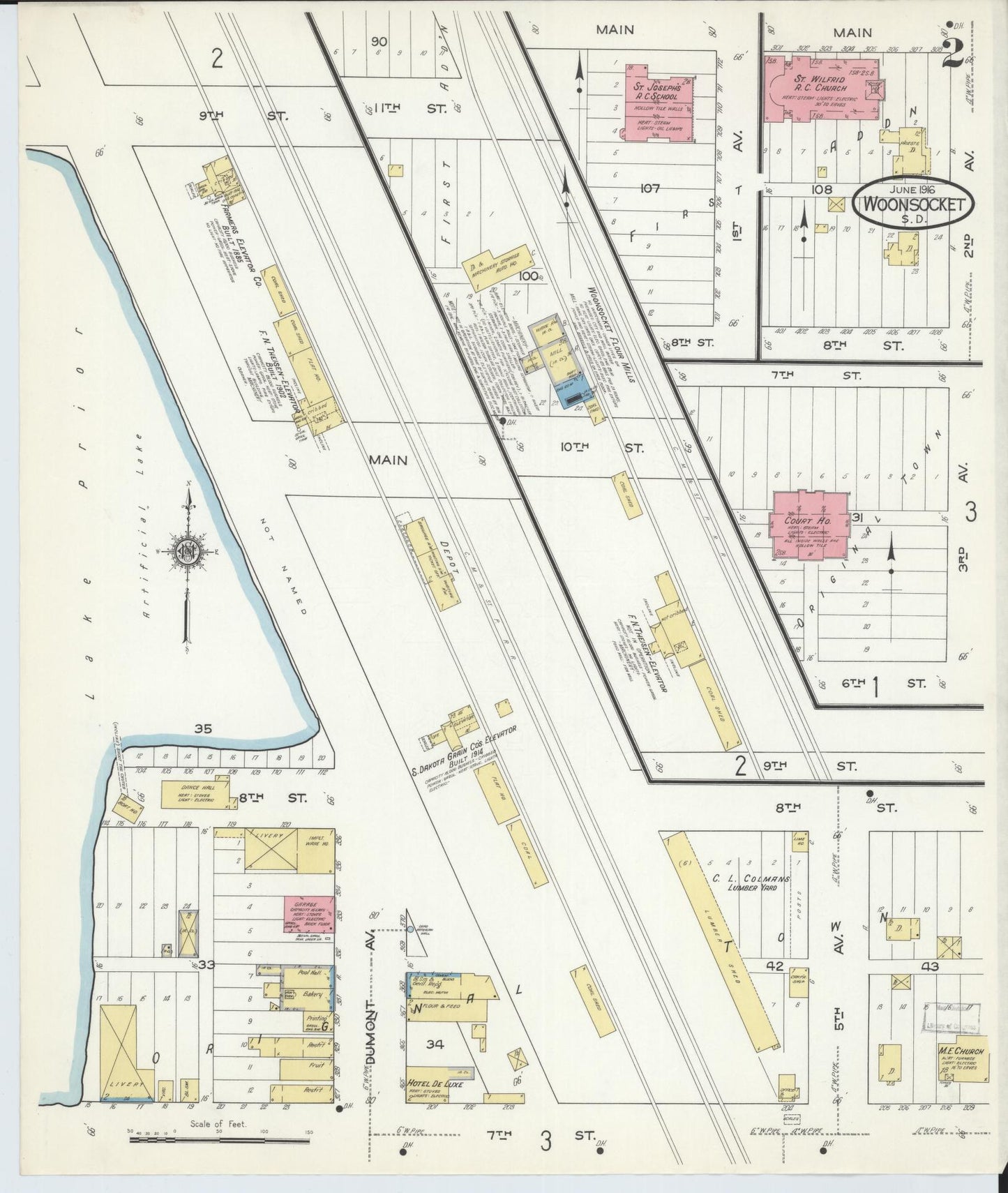 Sanborn Fire Insurance Map from Woonsocket, Sanborn County, South Dakota (1916), Sheet #0002 - Complete Map Set gallery image, historic Sanborn map, vintage wall art, South Dakota South Dakota
