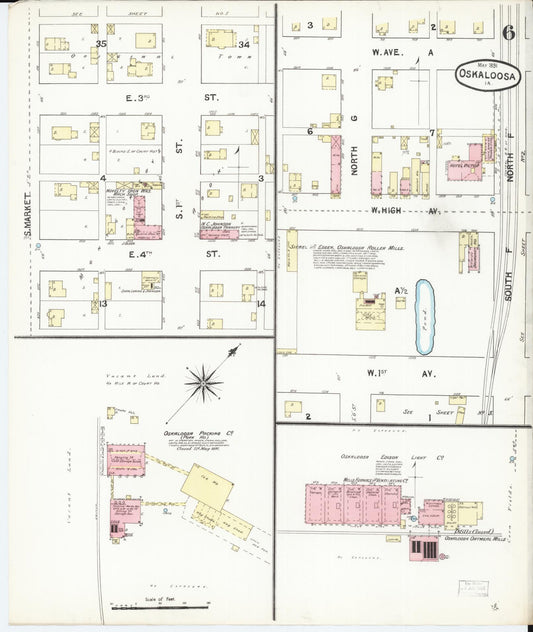 Sanborn Fire Insurance Map from Oskaloosa, Mahaska County, Iowa (1891), Sheet #0006 - Historic Sanborn Fire Insurance Map Print, vintage old map wall art