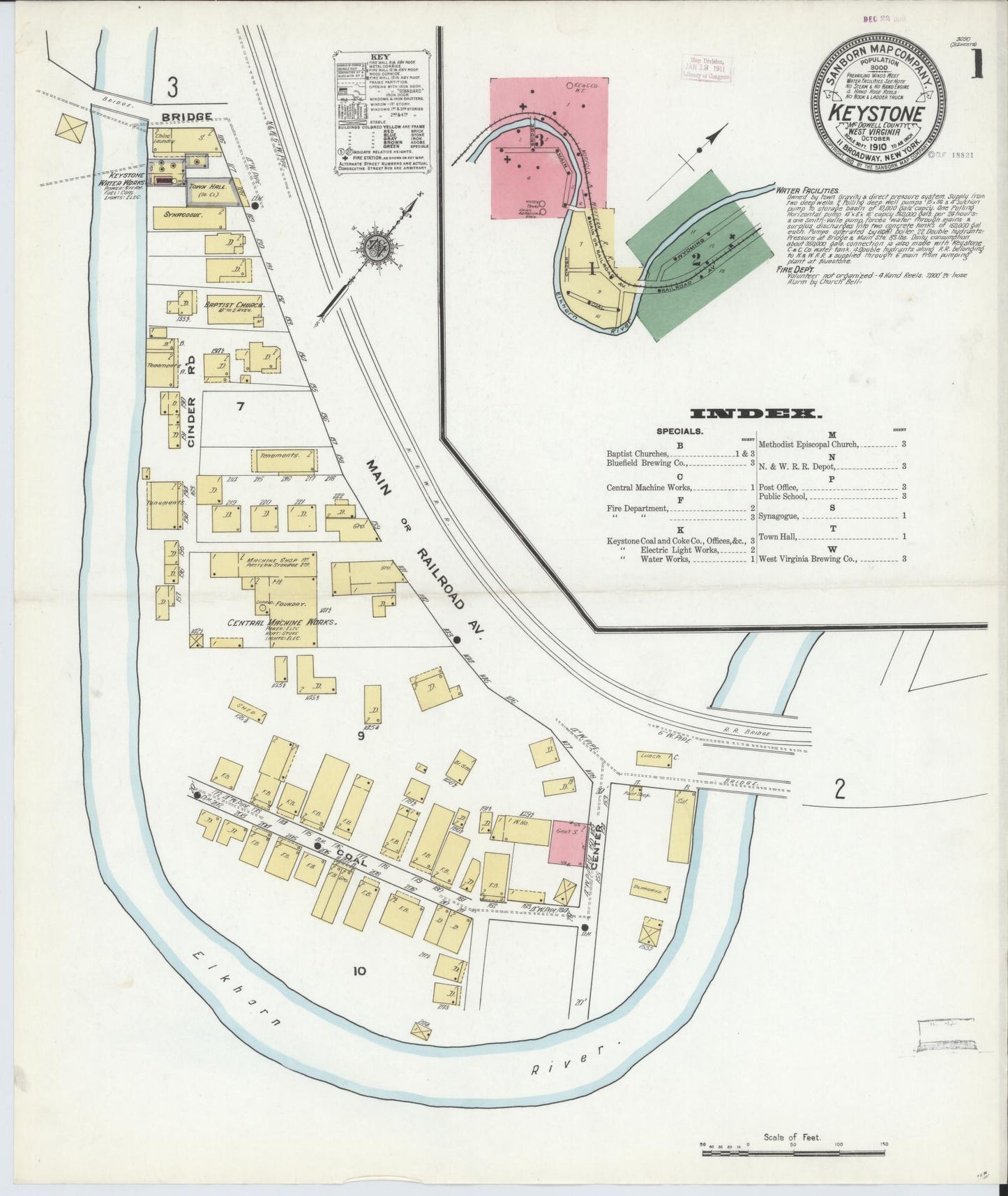 Sanborn Fire Insurance Map from Keystone, Mcdowell County, West Virginia (1910), Sheet #0001 - Complete Map Set gallery image, historic Sanborn map, vintage wall art, West Virginia West Virginia