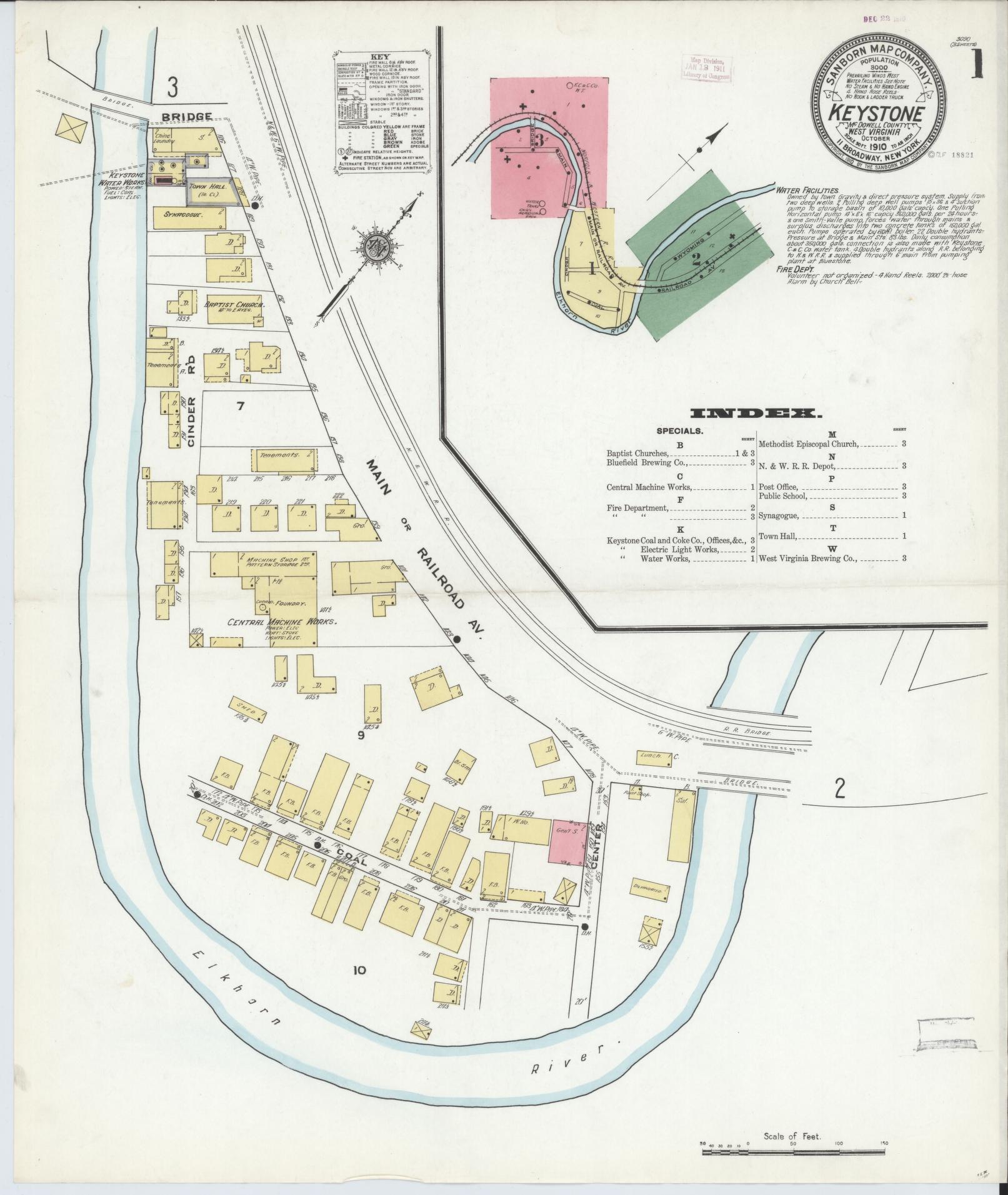 Sanborn Fire Insurance Map from Keystone, Mcdowell County, West Virginia (1910), Sheet #0001 - Complete Map Set gallery image, historic Sanborn map, vintage wall art, West Virginia West Virginia