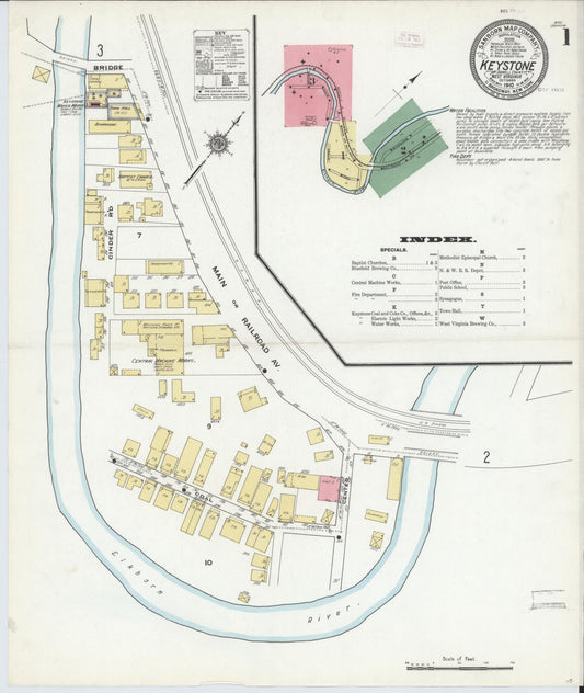 Sanborn Fire Insurance Map from Keystone, Mcdowell County, West Virginia (1910), Sheet #0001 - Complete Map Set gallery image, historic Sanborn map, vintage wall art, West Virginia West Virginia