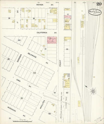 Sanborn Fire Insurance Map from Butte, Silver Bow County, Montana (1890), Sheet #0029 - Complete Map Set gallery image, historic Sanborn map, vintage wall art, Montana Montana