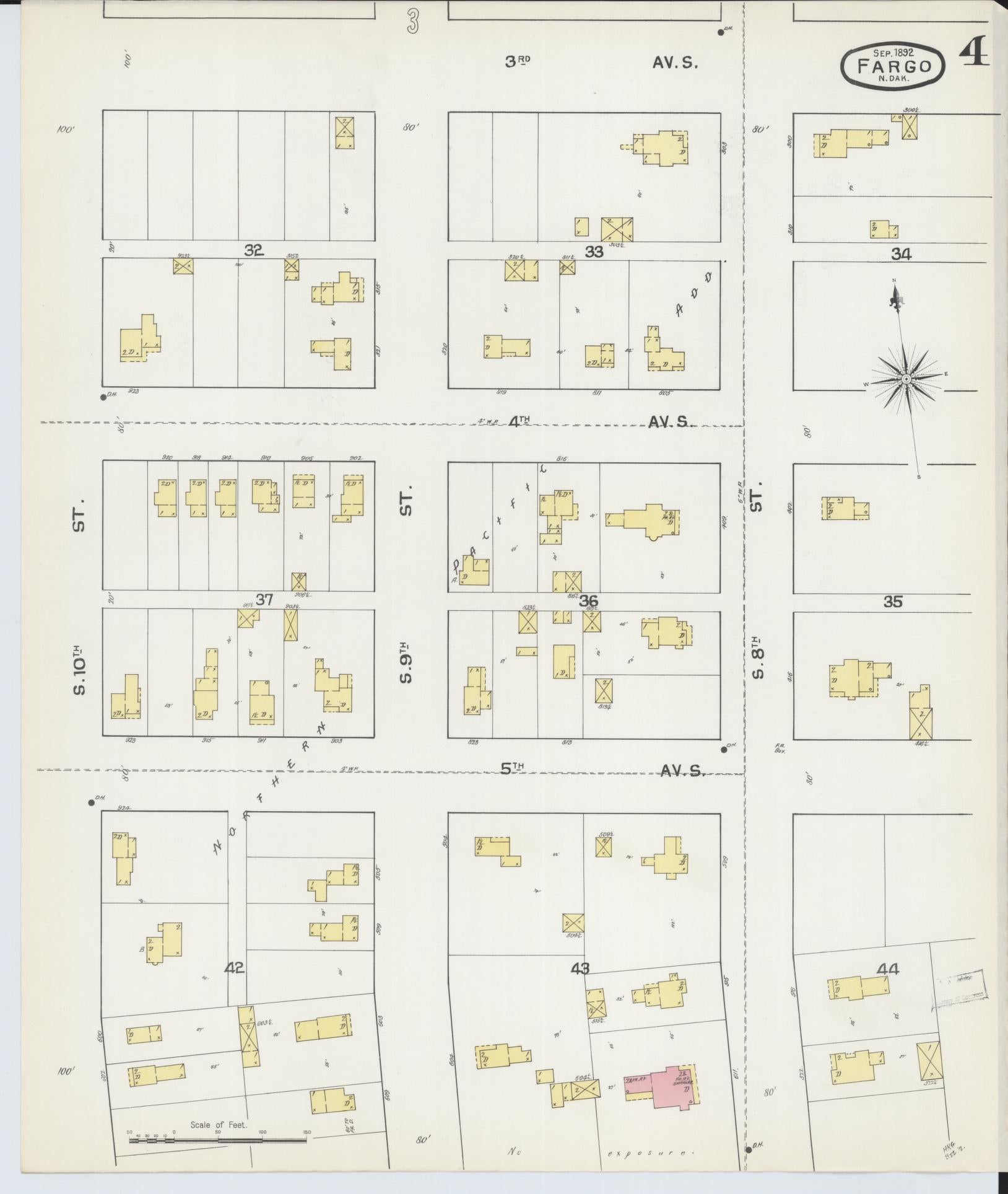 Sanborn Fire Insurance Map from Fargo, Cass County, North Dakota (1892), Sheet #0004 - Historic Sanborn Fire Insurance Map Print, vintage old map wall art, antique decor, genealogy gift, North Dakota North Dakota map