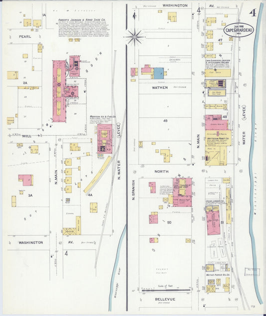 Sanborn Fire Insurance Map from Cape Girardeau, Cape Girardeau County, Missouri (1908), Sheet #0004 - Historic Sanborn Fire Insurance Map Print, vintage old map wall art, antique decor, genealogy gift, Missouri Missouri map