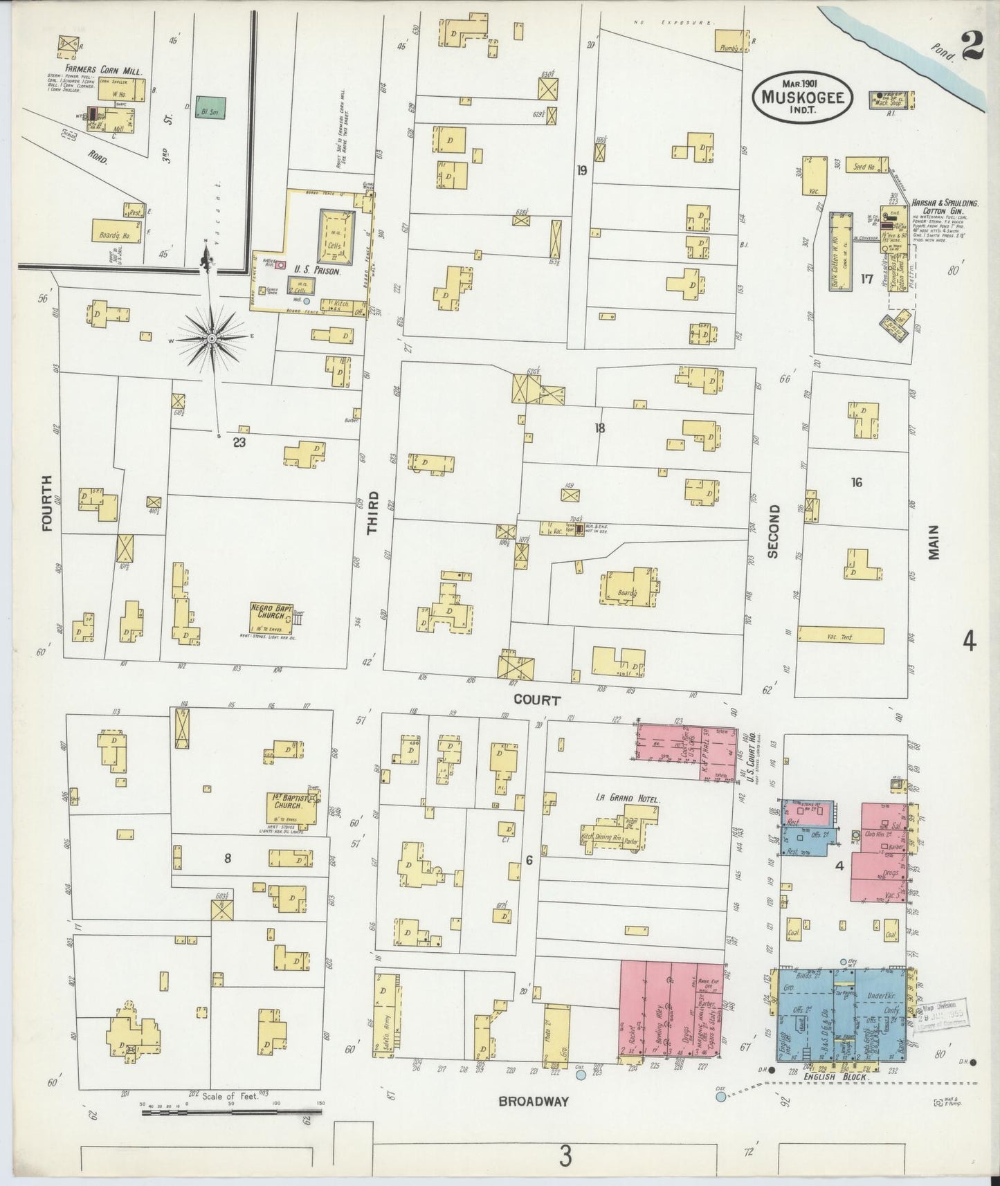 Sanborn Fire Insurance Map from Muskogee, Muskogee County, Oklahoma (1901), Sheet #0002 - Complete Map Set gallery image, historic Sanborn map, vintage wall art, Oklahoma Oklahoma