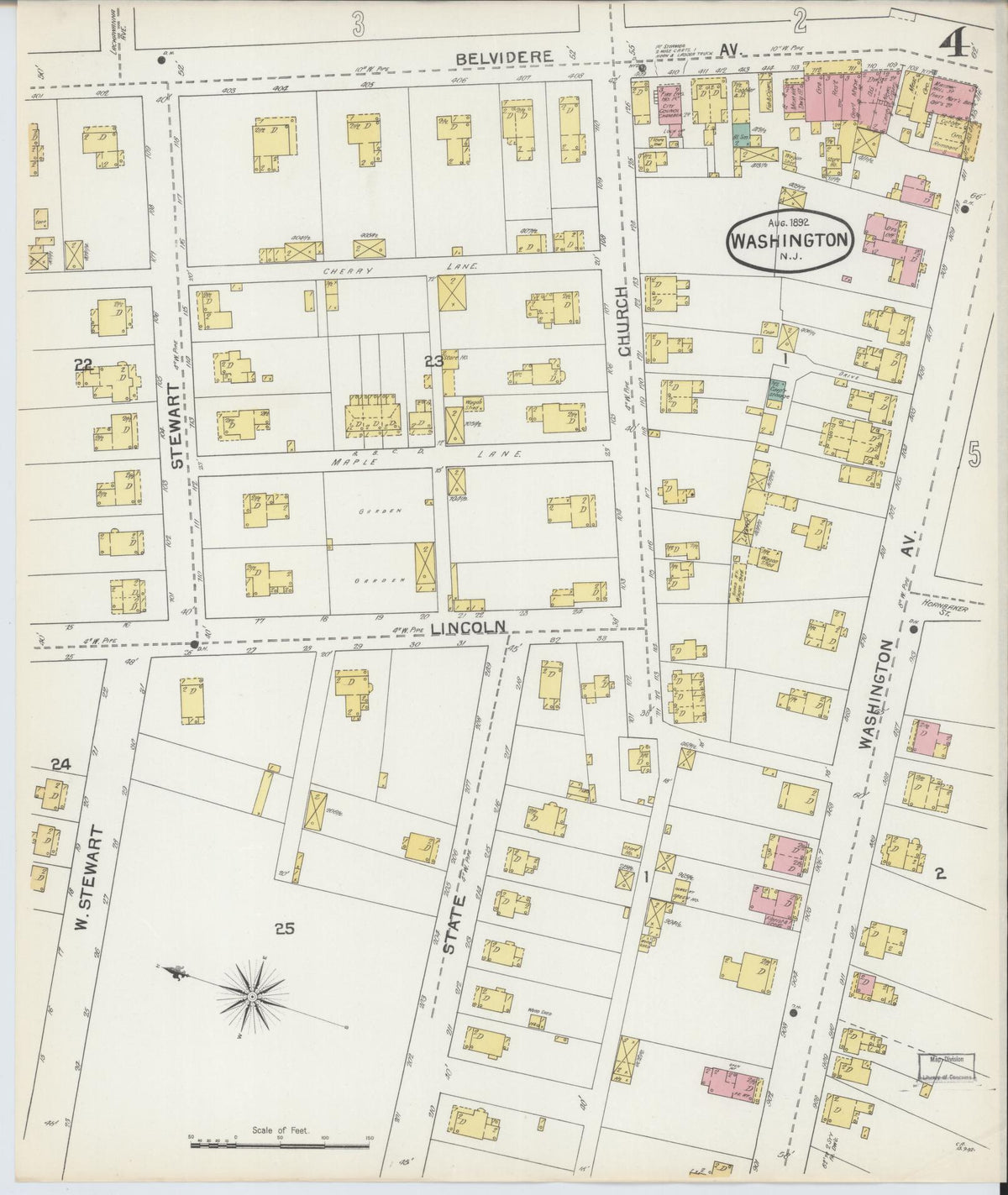Sanborn Fire Insurance Map from Washington, Warren County, New Jersey (1892), Sheet #0004 - Complete Map Set gallery image, historic Sanborn map, vintage wall art, Washington Washington