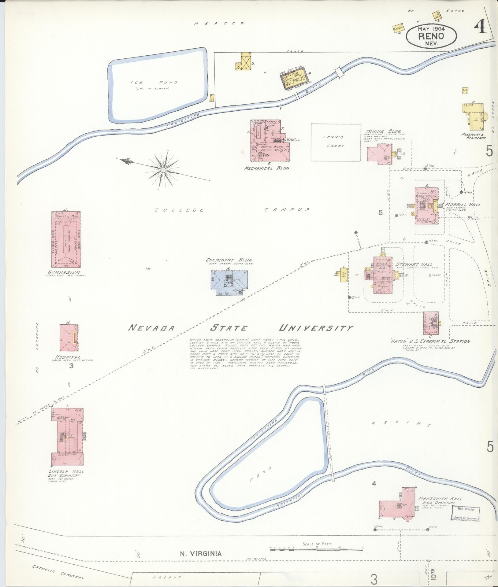 Sanborn Fire Insurance Map from Reno, Washoe County, Nevada (1904), Sheet #0004 - Historic Sanborn Fire Insurance Map Print, vintage old map wall art, antique decor, genealogy gift, Nevada Nevada map