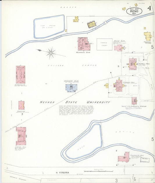 Sanborn Fire Insurance Map from Reno, Washoe County, Nevada (1904), Sheet #0004 - Historic Sanborn Fire Insurance Map Print, vintage old map wall art, antique decor, genealogy gift, Nevada Nevada map