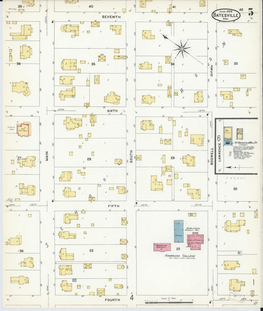 Sanborn Fire Insurance Map from Batesville, Independence County, Arkansas (1908), Sheet #0005 - Historic Sanborn Fire Insurance Map Print, vintage old map wall art, antique decor, genealogy gift, Arkansas Arkansas map