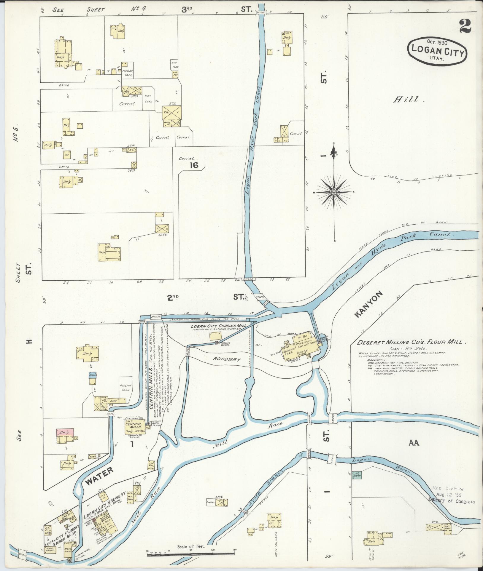 Sanborn Fire Insurance Map from Logan, Cache County, Utah (1890), Sheet #0002 - Complete Map Set gallery image, historic Sanborn map, vintage wall art, Utah Utah