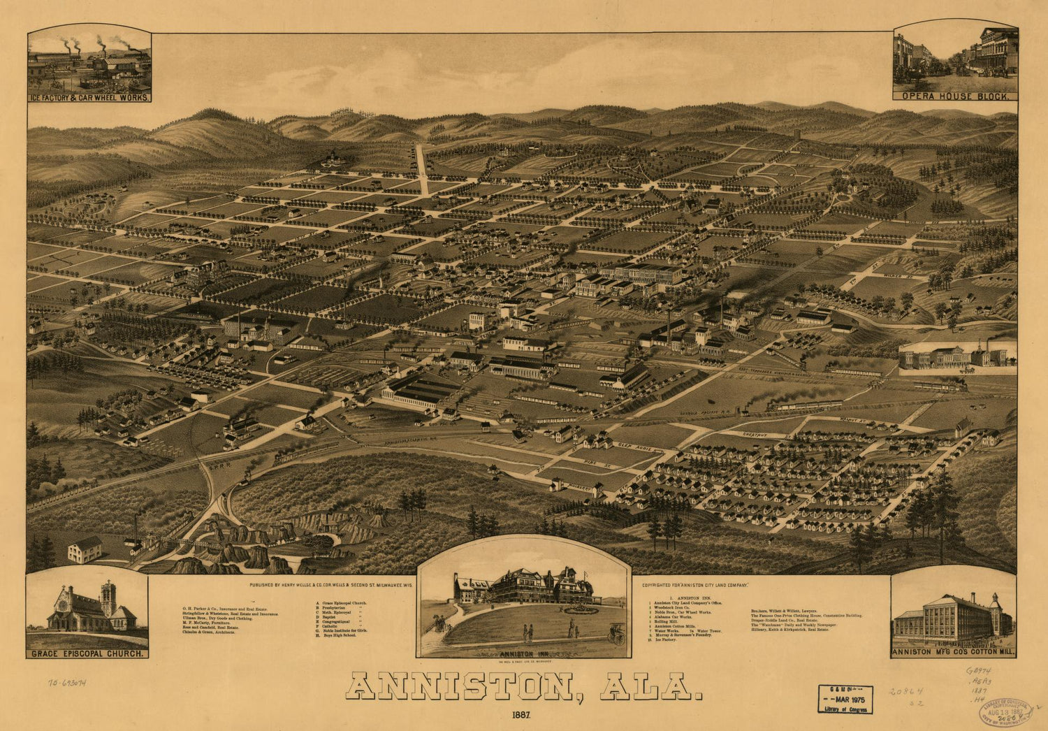 Anniston, Ala. 1887. (1887) – Historic Bird’s-Eye View Panorama Print