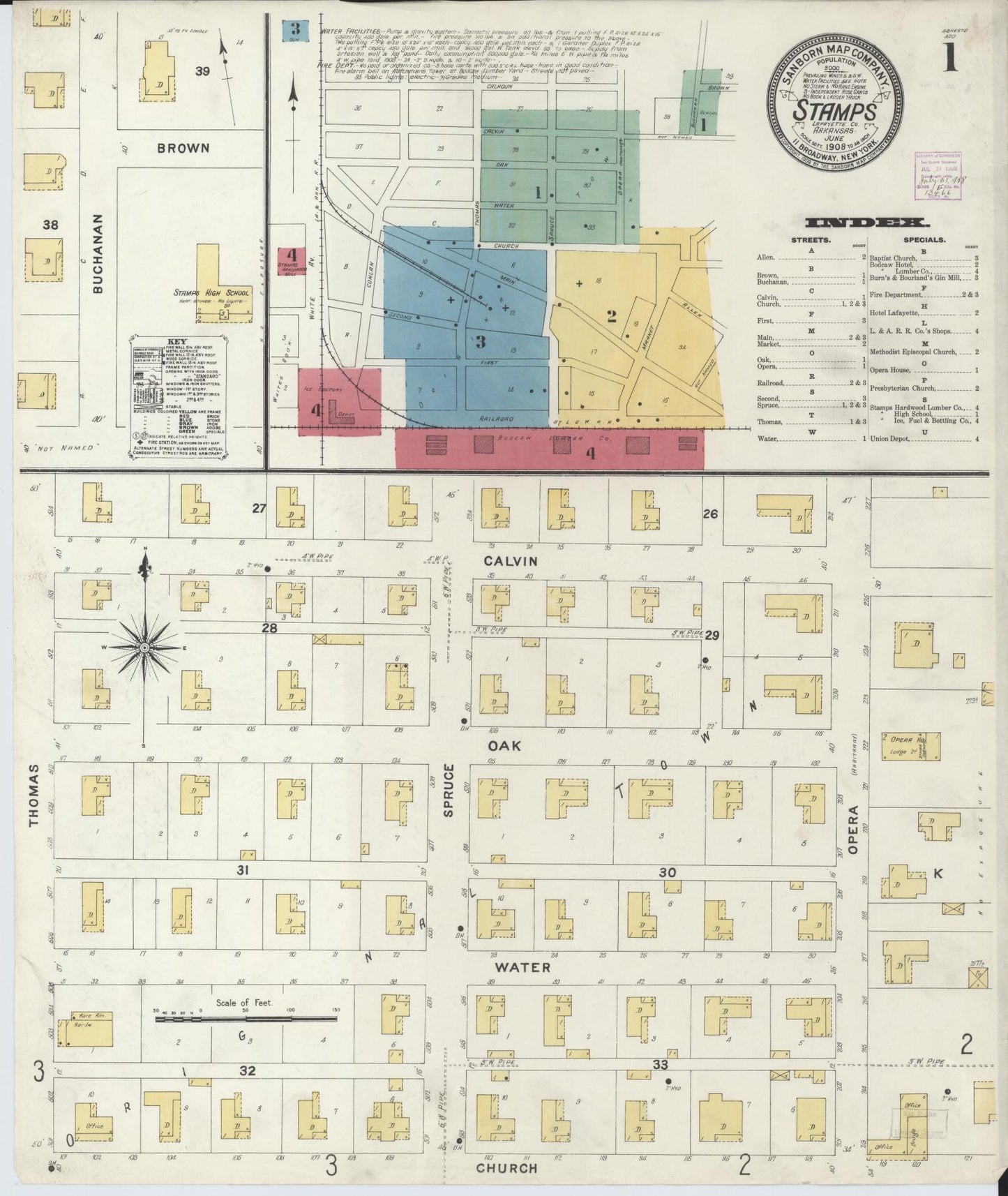 Sanborn Fire Insurance Map from Stamps, Lafayette County, Arkansas (1908), Sheet #0001 - Complete Map Set gallery image, historic Sanborn map, vintage wall art, Arkansas Arkansas
