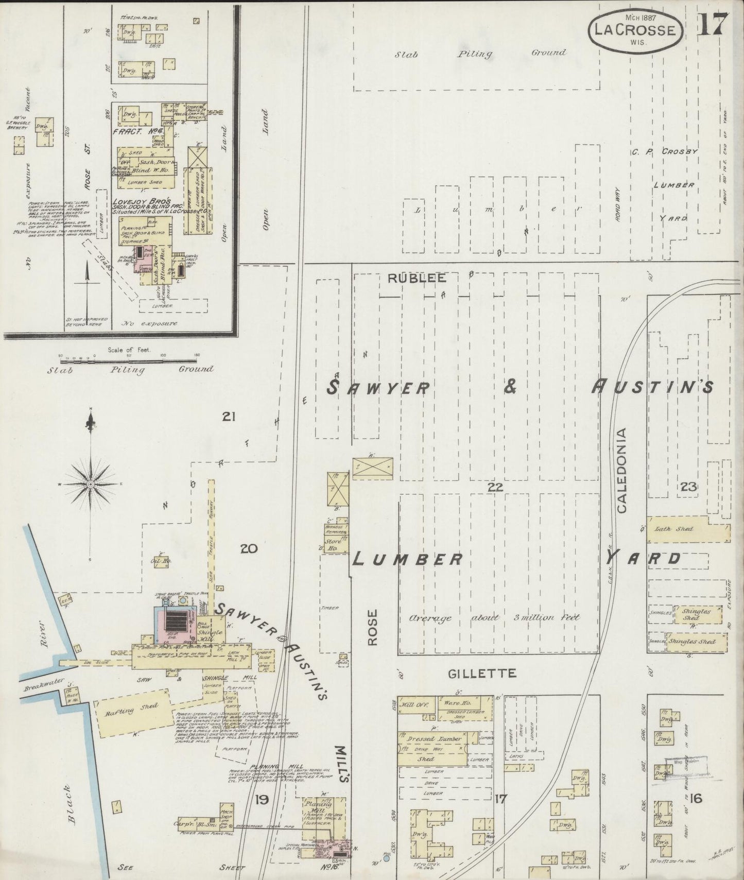 Sanborn Fire Insurance Map from La Crosse, La Crosse County, Wisconsin (1887), Sheet #0017 - Historic Sanborn Fire Insurance Map Print, vintage old map wall art, antique decor, genealogy gift, Wisconsin Wisconsin map