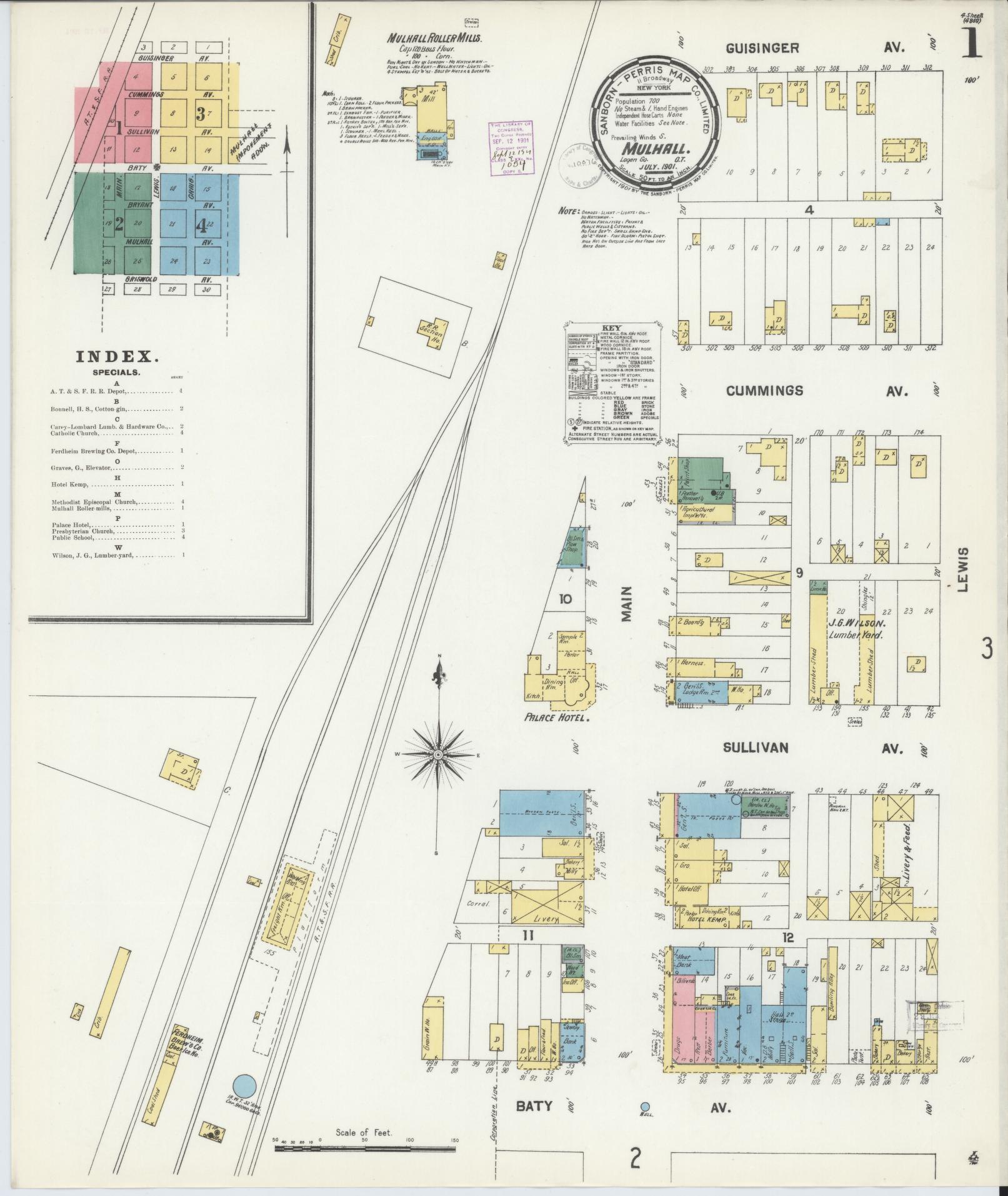 Sanborn Fire Insurance Map from Mulhall, Logan County, Oklahoma (1901), Sheet #0001 - Historic Sanborn Fire Insurance Map Print, vintage old map wall art, antique decor, genealogy gift, Oklahoma Oklahoma map