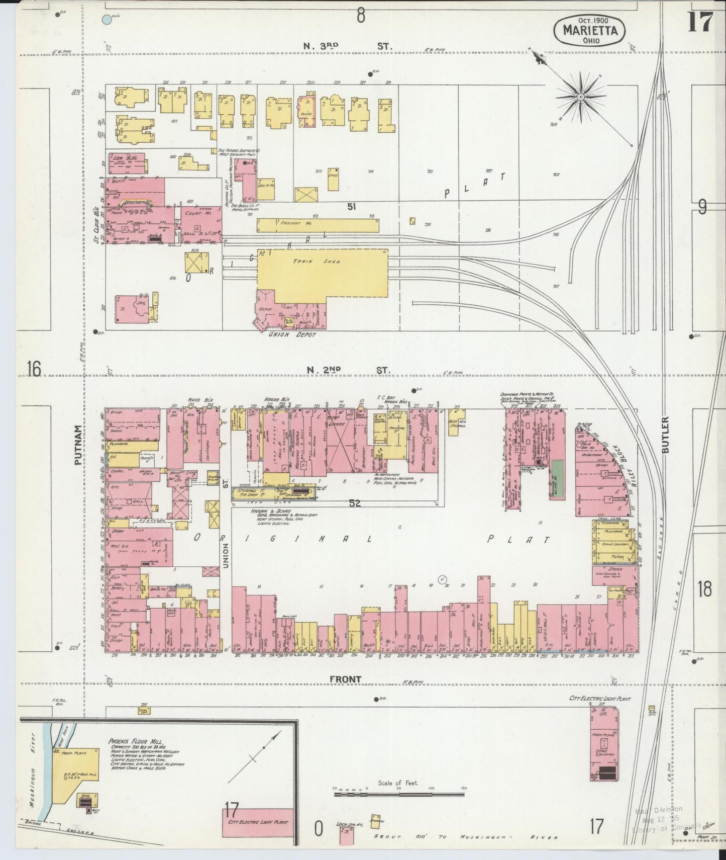 Sanborn Fire Insurance Map from Marietta, Washington County, Ohio (1900), Sheet #0017 - Historic Sanborn Fire Insurance Map Print, vintage old map wall art, antique decor, genealogy gift, Ohio Ohio map