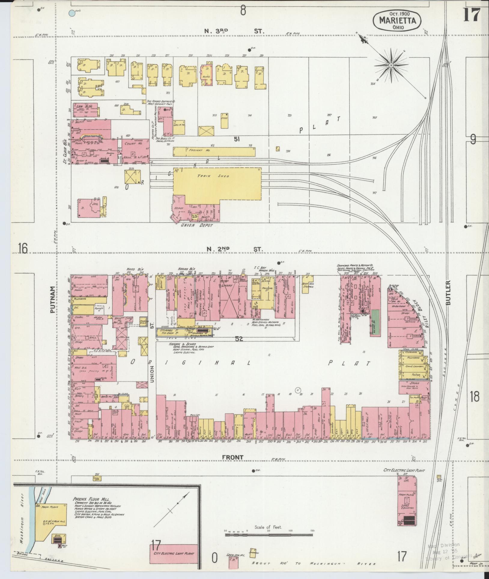 Sanborn Fire Insurance Map from Marietta, Washington County, Ohio (1900), Sheet #0017 - Historic Sanborn Fire Insurance Map Print, vintage old map wall art, antique decor, genealogy gift, Ohio Ohio map
