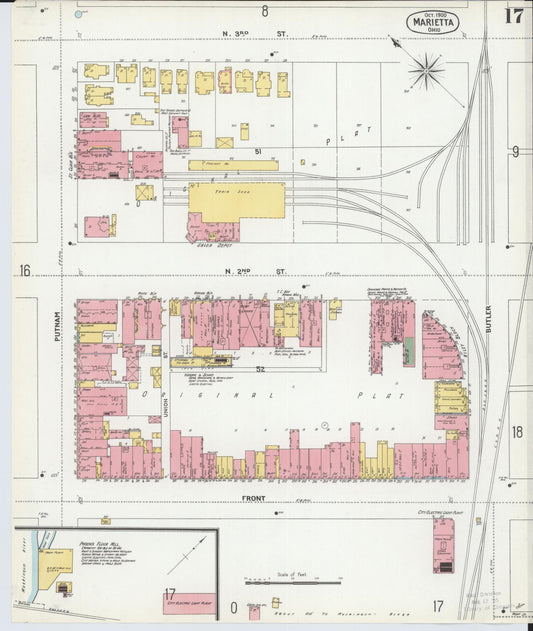 Sanborn Fire Insurance Map from Marietta, Washington County, Ohio (1900), Sheet #0017 - Historic Sanborn Fire Insurance Map Print, vintage old map wall art, antique decor, genealogy gift, Ohio Ohio map