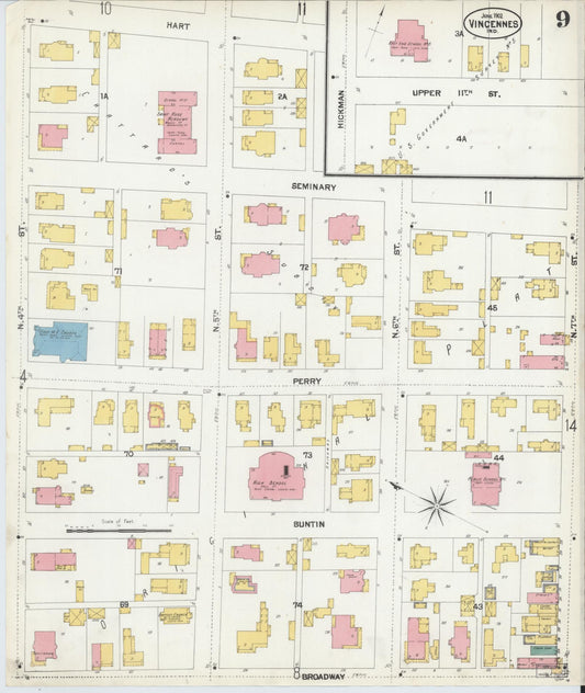 Sanborn Fire Insurance Map from Vincennes, Knox County, Indiana (1902), Sheet #0009 - Historic Sanborn Fire Insurance Map Print, vintage old map wall art, antique decor, genealogy gift, Indiana Indiana map