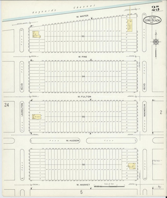 Sanborn Fire Insurance Map from Long Beach, Nassau County, New York (1914), Sheet #0025 - Historic Sanborn Fire Insurance Map Print, vintage old map wall art, antique decor, genealogy gift, New York New York map