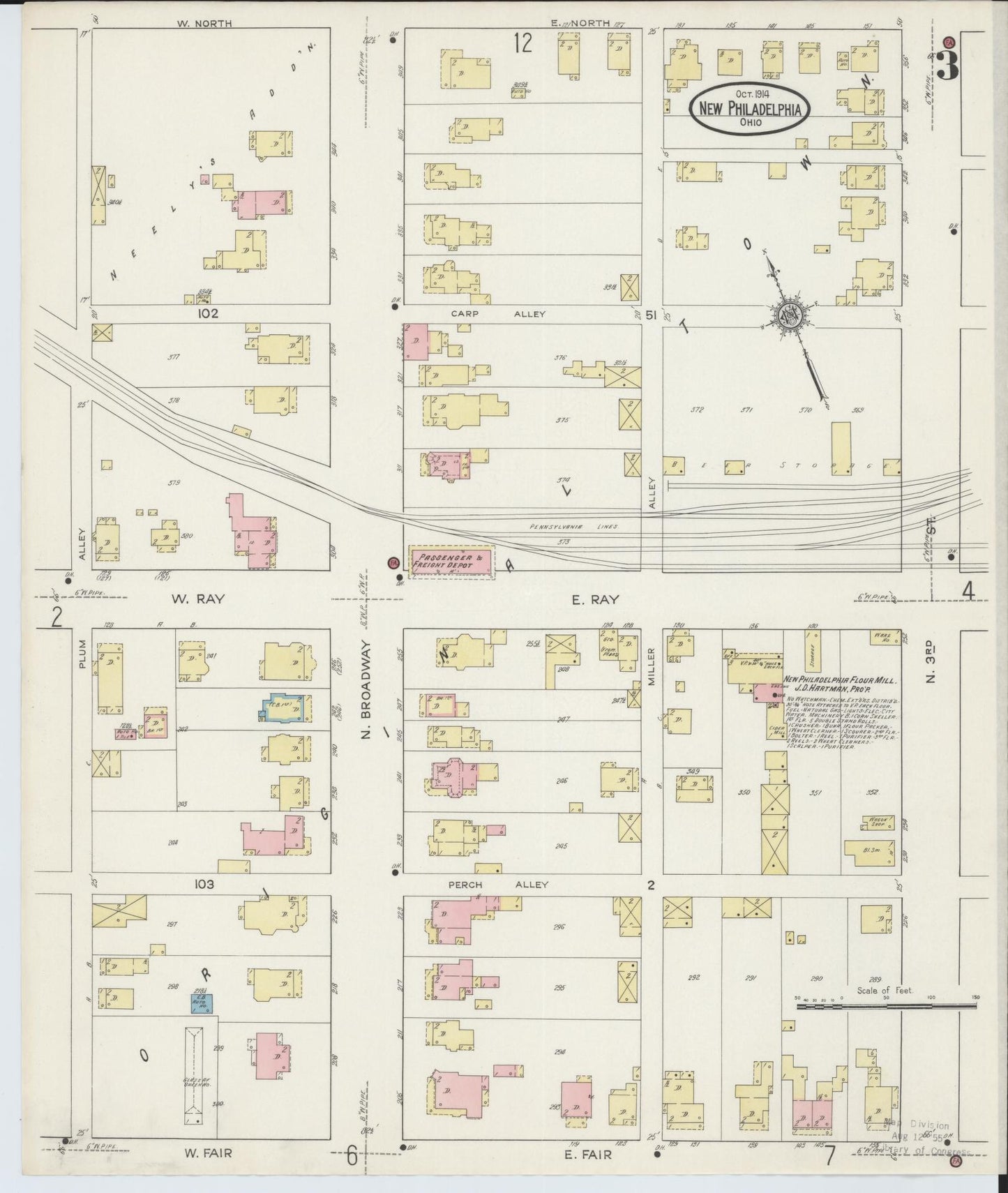 Sanborn Fire Insurance Map from New Philadelphia, Tuscarawas County, Ohio (1914), Sheet #0003 - Complete Map Set gallery image, historic Sanborn map, vintage wall art, Ohio Ohio