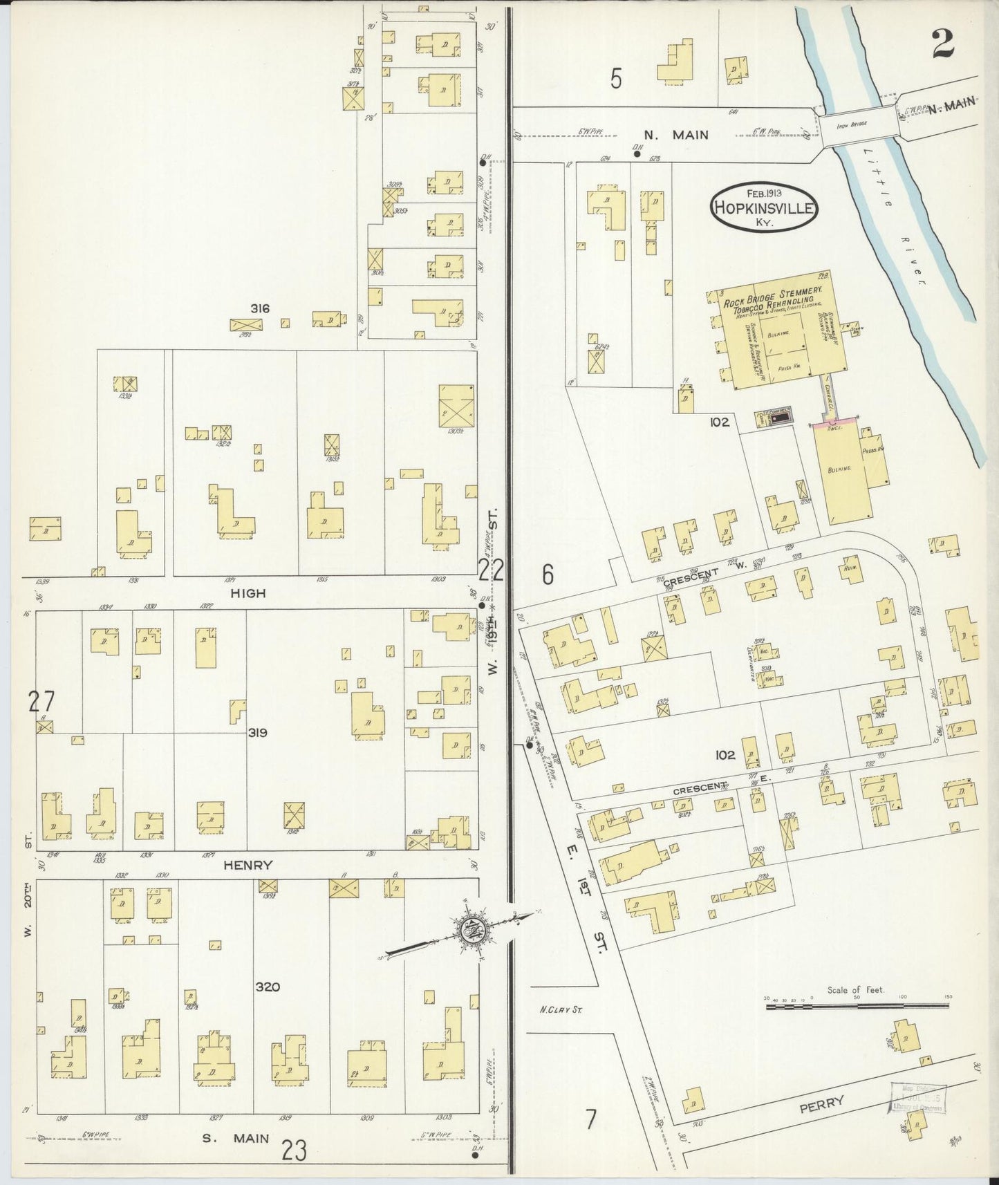 Sanborn Fire Insurance Map from Hopkinsville, Christian County, Kentucky (1913), Sheet #0002 - Historic Sanborn Fire Insurance Map Print, vintage old map wall art, antique decor, genealogy gift, Kentucky Kentucky map